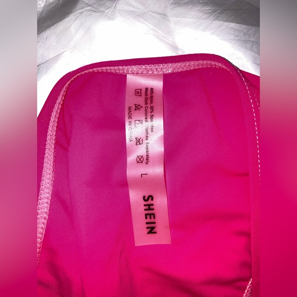SHEIN 2Piece Frenchi Asymmetrical Top Hot Pink Bikini Set Hi Wasted Swimwear Lg - Picture 7 of 14